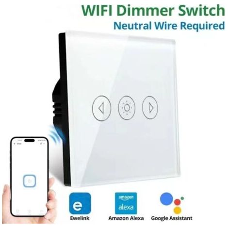 Touch Dimmer Switch, Smart WiFi Dimmer Switch with LED Lights, Requires a Neutral Wire, Glass Wall Switch, 1 Gang 1 Way White, Compatible with Alexa/Google (1/3)