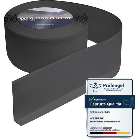 HOLZBRINK Weichsockelleiste Graphitgrau Knickleiste ohne Klebestreifen, Material: PVC, 100x25mm, 5 Meter