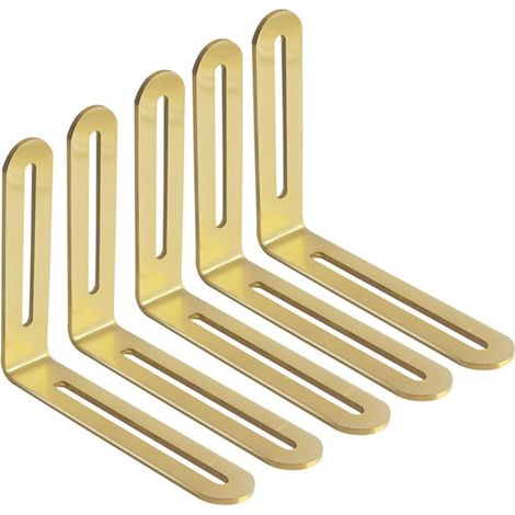 Lot de 5 équerres de fixation réglables en forme de L pour meubles - Angle de construction 90° - Avec trou oblong - 120 x 100 x 24 mm - Doré (1/5)