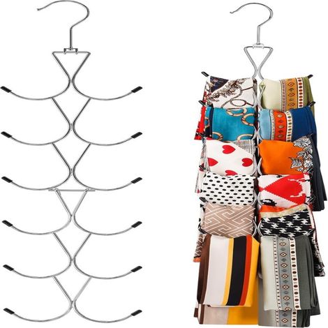 Porte-foulards 12 compartiments avec crochet pivotant 360°, organisateur placard pour foulards, ceintures, sacs (1/5)