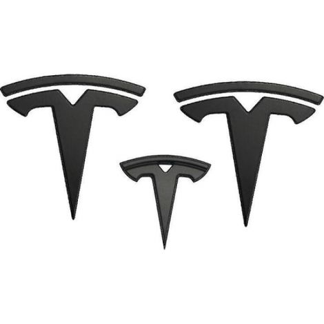 3x Mattschwarze T-Logo-Motorhauben-Radkappen-Embleme Tesla Model Y