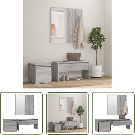 The Living Store Ensemble de meubles de couloir Sonoma gris Bois d'ingénierie - Banc Entrée - Meuble Couloir - Rangement Intérieur - Banc Coffre - Mobilier Salon (1/5)