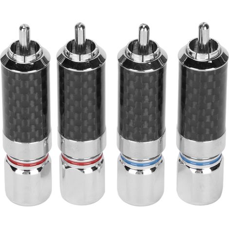 Lot de 4 connecteurs RCA en laiton chromé à souder, compatibles avec des câbles jusqu'à 10 mm de diamètre. (1/5)