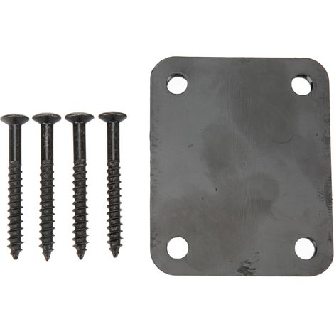 Plaque de montage métallique noire pour manche de guitare électrique ou basse, 4 trous avec vis. (1/5)