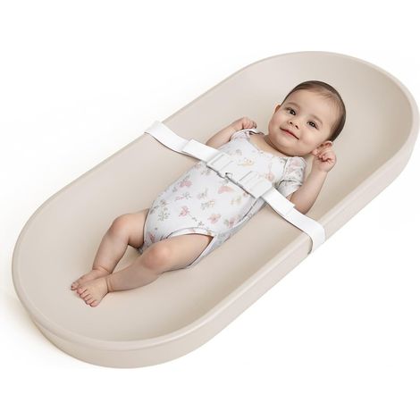Matelas à langer imperméable, anti-roulement, avec sangle de sécurité, facile à nettoyer, 72,5 x 36 cm, pour commode et table, couleur avoine (1/5)