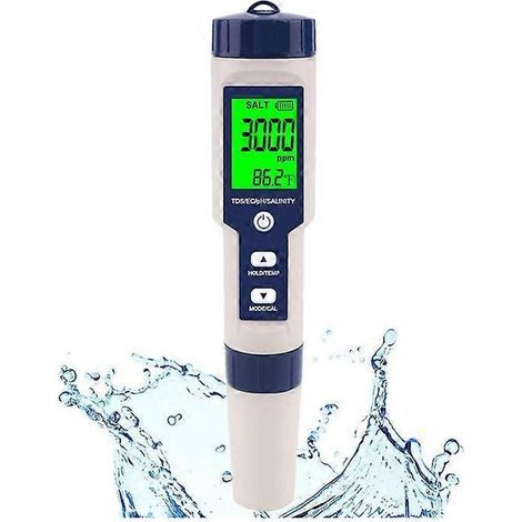 Pool Salt Tester, Digital Salt Meter, High Accuracy 5 In 1 Salinity Tester for Saltwater, IP67 W