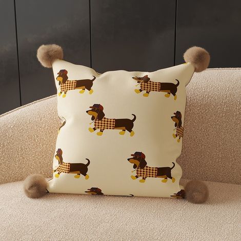 Taie d'oreiller carrée simple 60x60 Housse de coussin pour canapé, coussin lombaire, coussin de tête de lit polyvalent à motif chiot teckel, coussin de dossier (1/5)