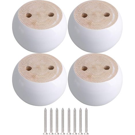 Un ensemble de quatre pieds de meubles ronds en bois d'eucalyptus blanc, mesurant 8 x 8 x 5 cm. (1/5)