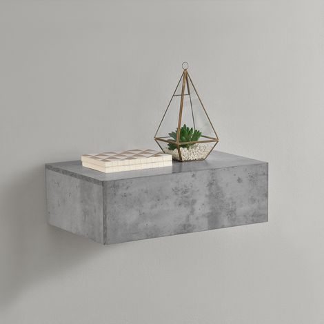 Comodino da Parete con Cassetto Integrato 46x30x15 cm Effetto Cemento [en.casa] (1/5)