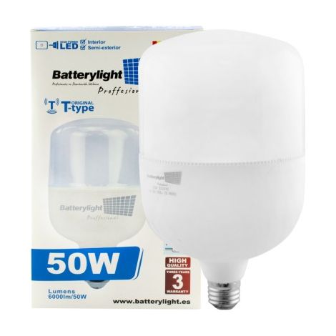 Bombilla LED Alta Potencia Tipo-T 50W, 6000 lúmenes, 3200K, E-27, 50,000 horas, MARCA. (1/5)