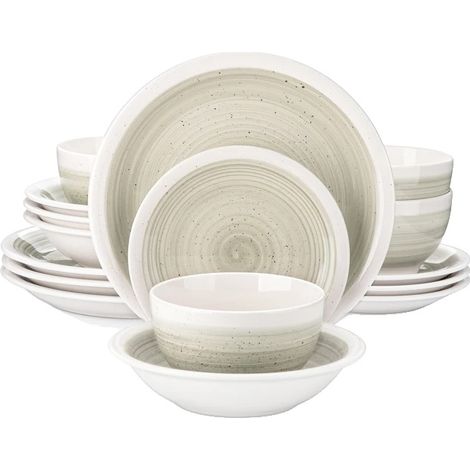 Ensemble de vaisselle en grès, vaisselle polyvalente, durable et élégante, Beige-b, 16-Pièce-c (1/2)