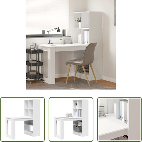 Bureau moderne - Bureau avec étagère Blanc 122 x 67 x 145 cm Bois d'ingénierie (1/5)
