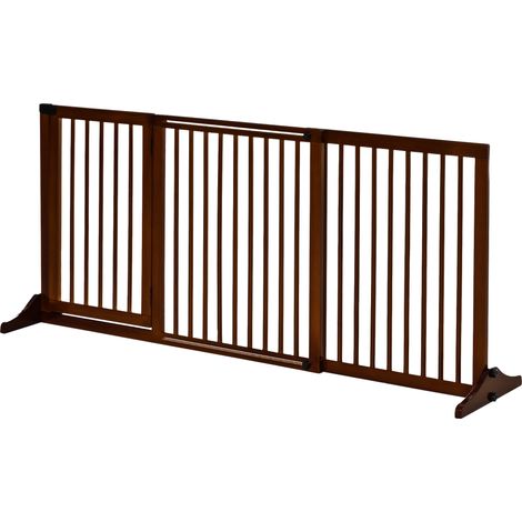 Barrière autoportante réglable en bois à 3 panneaux avec pieds stabilisateurs, adaptée aux escaliers, portes, cuisines et couloirs, 113-166 x 71 cm, marron (1/4)