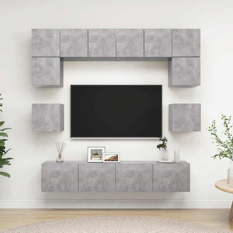 Ensemble de meuble TV 8 pcs pour Salon - Armoire TV Gris béton Aggloméré BV937920 - BonneVie (1/5)