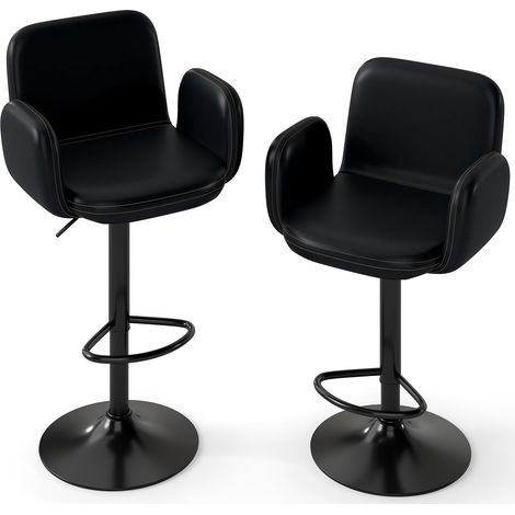 Verstellbare Drehhocker, 2er-Set, schwarzes Leder