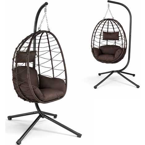 Poltrona Sospesa Giardino Sedia Dondolo Amaca pendolo in Rattan Metallo Marrone