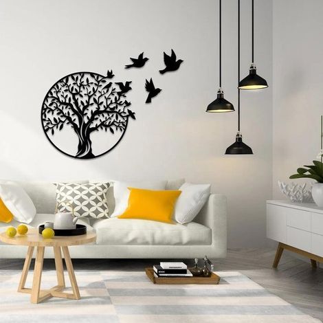 Árbol de la Vida，Decoración de pared，Negro，3030 cm，Decoración de jardín，Apto para interiores y exteriores，Decoración de pared en blanco y negro (1/3)