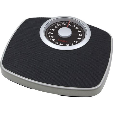 Pèse personne mécanique, Large plateau métal avec revêtement anti-dérapant, Balance robuste, Capacité 180 kg, Graduation 1 kg, Noir et Argent
