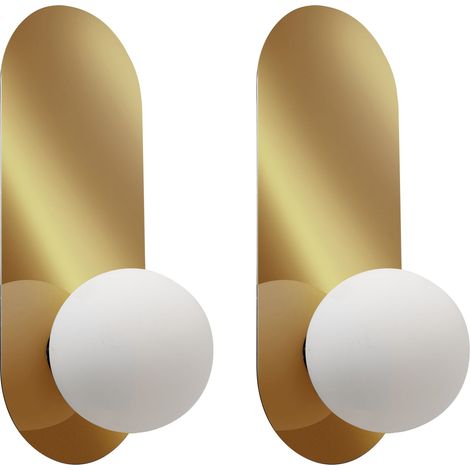 Set di 2 lampade da parete ovali con paralumi a globo in vetro Oro Leisi