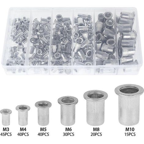 190 pièces/ensemble m3 m5 m6 m8 m10 écrous à sertir filetés plats, jeu de capuchons de rivets, écrous à sertir filetés k (1/5)