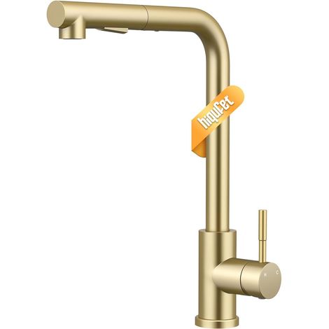 Kitchen Faucet, Stainless Steel High Spout with 360° Rotation, Two Modes and Easy DIY Installation, Brushed Gold (1/5)
