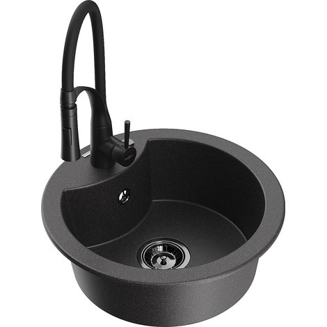 Mexen Diego 1-Becken-Granit-Spüle mit Mischbatterie Aster, Schwarz gesprenkelt - 6512-76-73450-70-B (1/5)