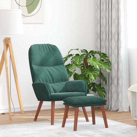 vidaXL Poltrona Relax con Poggiapiedi Verde Scuro in Velluto (1/5)