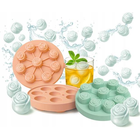 Moule à glaçons en silicone en forme de rose, 3D, lot de 9, pour jus de fruits et boissons. (1/5)
