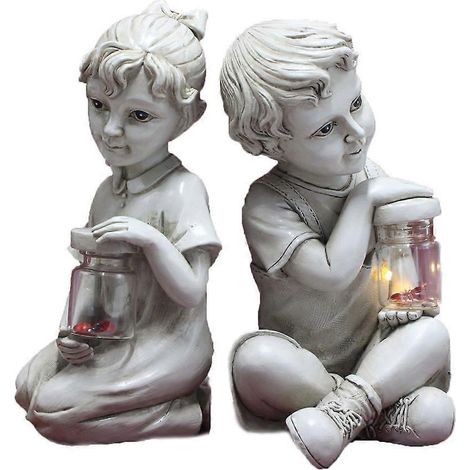 Beleuchtete, solarbetriebene Gartenfiguren für Kinder, Mädchen und Jungen, Garten