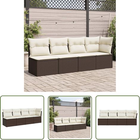 The Living Store Gartensofa mit Kissen 4-Sitzer Braun Poly Rattan - Outdoor Möbel - Gartenmöbel - Esszimmergarnitur - Lounge Set - Balkonmöbel (1/5)