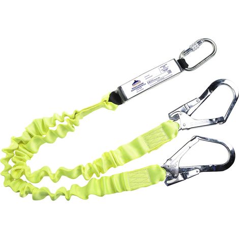 Portwest – Línea doble elástica 180 cm con absorbente de energía – Dos ganchos – Correa de poliéster elástica – Amarillo