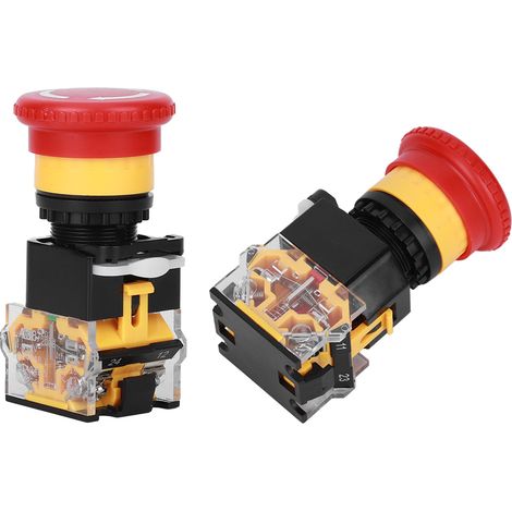 Lot de 3 interrupteurs à bouton-poussoir d'arrêt d'urgence marche/arrêt, pièces industrielles en plastique technique, 440 V, 10 A, 22 mm (1/5)