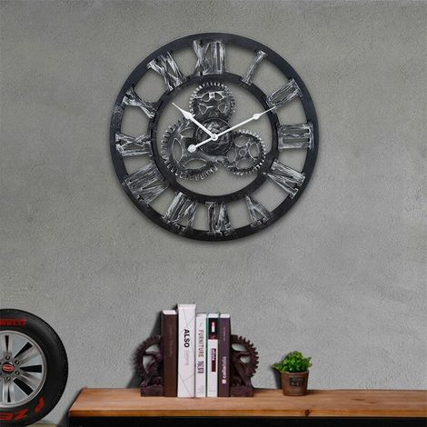 Hofuton Leise Wanduhr, große industrielle Quarz-Pendeluhr mit schwarzen Zahnrädern für Wohnzimmer und Schlafzimmer, 45 cm (1/5)