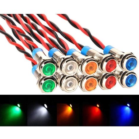 10pcs 12-24VDC 6mm Voyant LED en Métal,LED Indicateur Panneau Pilote Témoin d'avertissement pour (1/3)