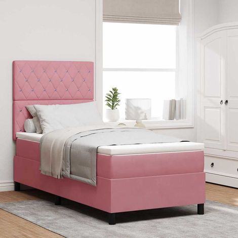 LED Boxspringbett mit Matratze Rosa 90 x 190 cm Samt