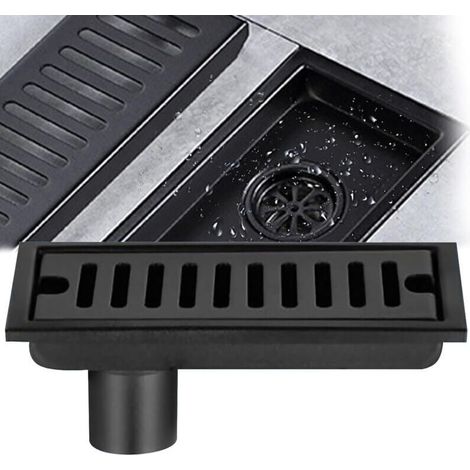 Siphon de Sol Rectangulaire, Siphon de Sol en Acier Inoxydable Noir 20x10cm Siphon de Sol Douche avec Double Filtre pour Toilette Salle de Bain Drainage Cuisine Balcon,de DEBUNS (1/5)