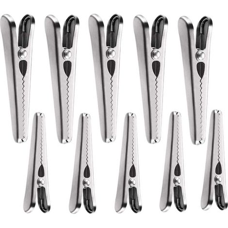 10 Pièces Pince Fermeture Sachet, Clips de Fermeture Sac Alimentaire, Pince Sachet acier inoxydable pour la Alimentaires, Café, Pain et Sacs de Casse-Croûte, deux tailles (1/5)