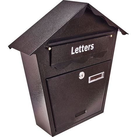 LARGE STEEL BLACK POST LETTER MAIL BOX LOCKABLE WITH KEYS OUTDOOR WALL S5550 (1/3)