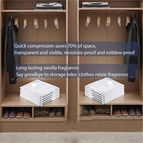 Lot de 6 sacs de compression sous vide "Musc Blanc" – Extra larges et renforcés – Transparents pour rangement visible – Anti-humidité et anti-moisissure – Pour vêtements et couettes – Indispensable po (1/3)
