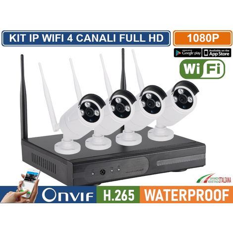 KIT VIDEOSORVEGLIANZA IP WIRELESS WIFI NVR 4 CH 4 TELECAMERE BULLET IR-CUT 2MP DA ESTERNO IP66 (1/4)