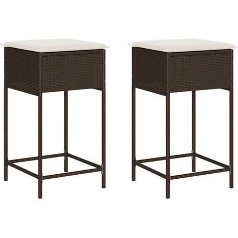 Lot de 2 Tabourets de Bar pour Jardin Extérieur avec Coussins, Chaises Hautes Tressées en Résine Synthétique Marron (1/5)