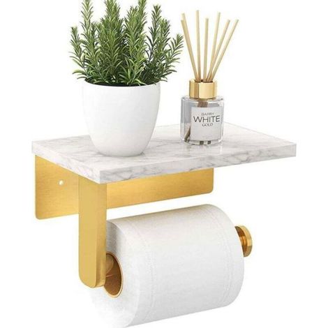 Porte-papier toilette mural avec étagère en marbre - ZOR® - Blanc - Marbre naturel - Accessoires de salle de bain (1/4)