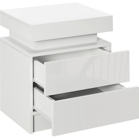 Table de chevet chambre 45 x 35 x 52 cm 2 tiroirs éclairage led réglable style moderne en panneau de particules blanc 210001561 (1/5)