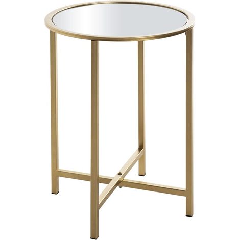 Table d'appoint Ronde, métal doré, Miroir 5 mm, Table Basse Ronde, Table de Salon - Dimensions : H 53 x Ø 39 cm Style : Art déco (1/5)
