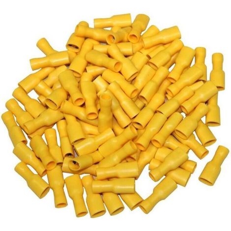 Cosses électriques femelles plates totalement isolées jaunes 6.3 mm – Double sertissage pour connexions sécurisées – Lot de 50 cosses