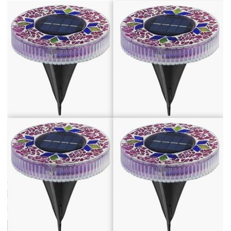 Lot de 4 lampes solaires encastrables, éclairage d'extérieur, balisage d'allées, éclairage de terrasse, spots de sol, idéales pour allées de garage et patios (Violet)