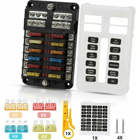 Boîte à fusibles 12 voies 32V 100A – Compatible fusibles ATC/ATO – PBT résistant à la chaleur – Installation sécurisée pour véhicules et marine (1/5)