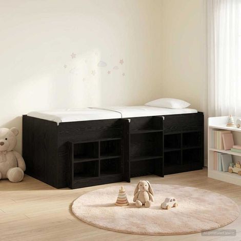 vidaXL Cadre de lit en loft avec armoire 3 pc Noir Bois d'ingénierie (1/5)