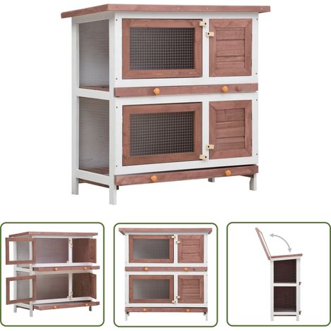 The Living Store Kaninchenstall 4 Türen Braun Holz - Kaninchenhaus - Tiergehege - Holzhäuschen - Kleintiere - Kaninchendrahtzaun (1/5)