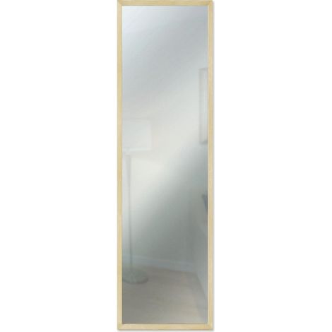 Lupia Specchio da parete moderno 34x114 cm Mirror OPTICAL Naturale, con cornice in legno naturale sottile, design lungo, specchiera per camera da letto, soggiorno, ingresso, verticale (1/4)